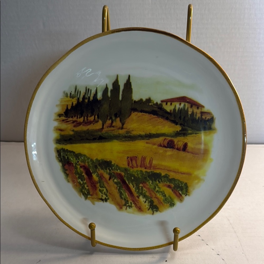 Scenic Landscape Decorative Plate with Gold Trim